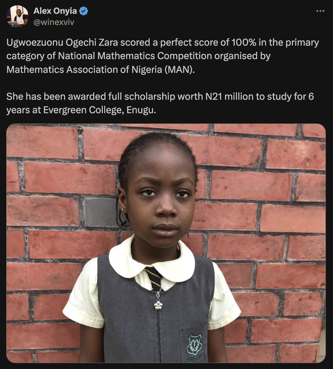 6-yr-old girl bags N21M scholarship after 100% score in Maths competition
